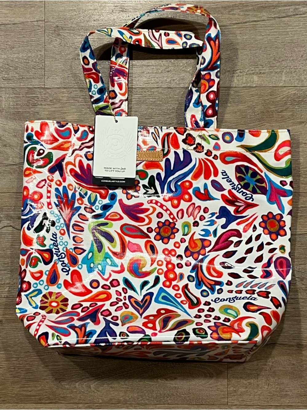 Consuela Multicolor Floral Bianca White Paisley Canvas Large Tote